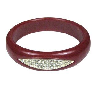Red Celluloid Bracelet Vintage Circa 1940 Rhinestones Estate 10 inch Bangle
